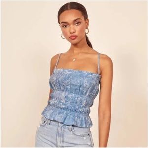 Gia tie-dye Reformation blue & white linen top with removable straps - Small